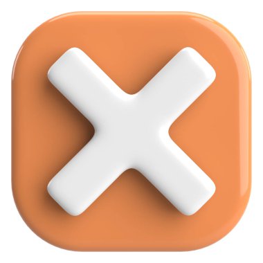 Üç boyutlu kapatma düğmesi. Çapraz. 3B illüstrasyon.