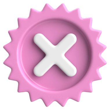 Üç boyutlu kapatma düğmesi. Çapraz. 3B illüstrasyon.