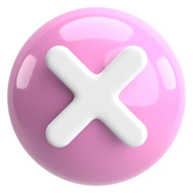 Üç boyutlu kapatma düğmesi. Çapraz. 3B illüstrasyon.