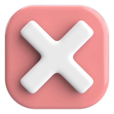 Üç boyutlu kapatma düğmesi. Çapraz. 3B illüstrasyon.