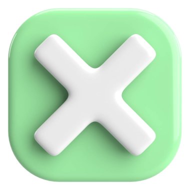 Üç boyutlu kapatma düğmesi. Çapraz. 3B illüstrasyon.