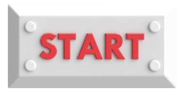 Başlat düğmesi. Üç boyutlu düğme. 3B illüstrasyon.