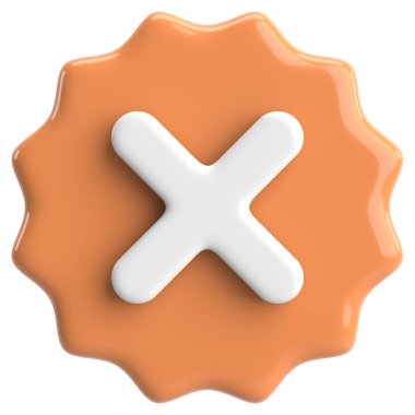 Üç boyutlu kapatma düğmesi. Çapraz. 3B illüstrasyon.