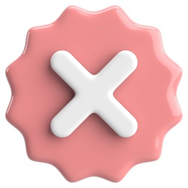 Üç boyutlu kapatma düğmesi. Çapraz. 3B illüstrasyon.