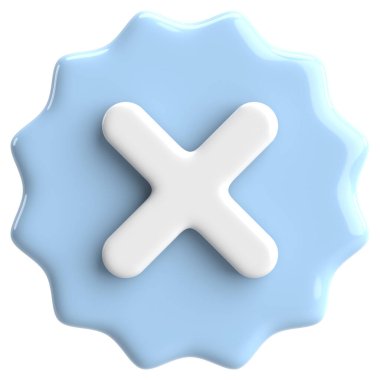 Üç boyutlu kapatma düğmesi. Çapraz. 3B illüstrasyon.