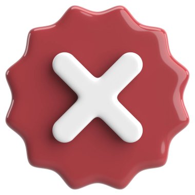 Üç boyutlu kapatma düğmesi. Çapraz. 3B illüstrasyon.