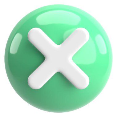 Üç boyutlu kapatma düğmesi. Çapraz. 3B illüstrasyon.