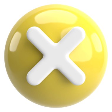 Üç boyutlu kapatma düğmesi. Çapraz. 3B illüstrasyon.