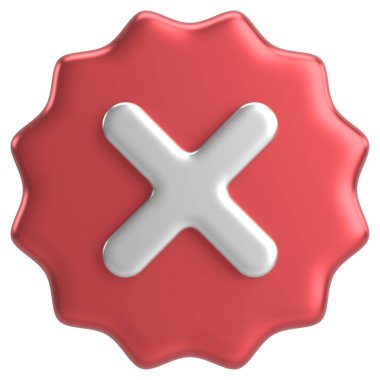 Üç boyutlu kapatma düğmesi. Çapraz. 3B illüstrasyon.