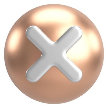 Üç boyutlu kapatma düğmesi. Çapraz. 3B illüstrasyon.