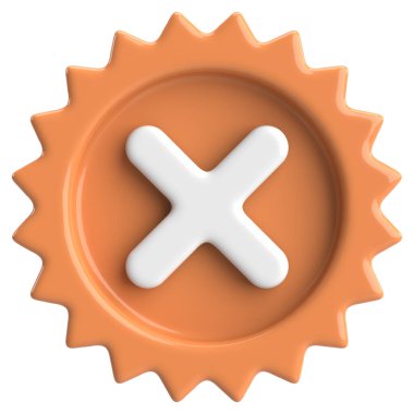 Üç boyutlu kapatma düğmesi. Çapraz. 3B illüstrasyon.