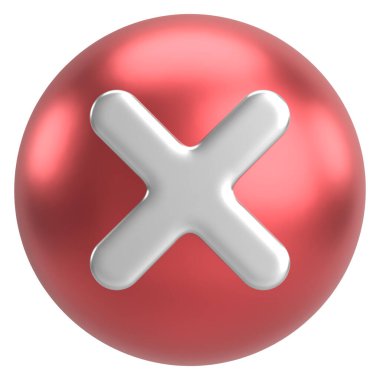 Üç boyutlu kapatma düğmesi. Çapraz. 3B illüstrasyon.