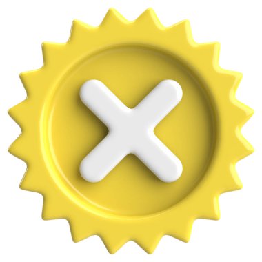 Üç boyutlu kapatma düğmesi. Çapraz. 3B illüstrasyon.