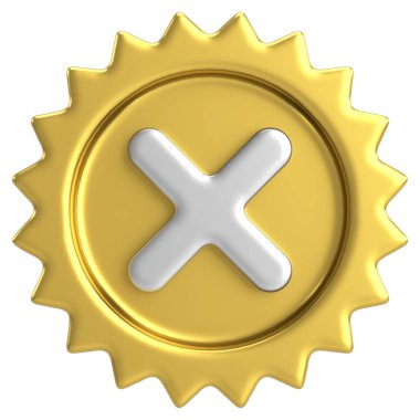 Üç boyutlu kapatma düğmesi. Çapraz. 3B illüstrasyon.