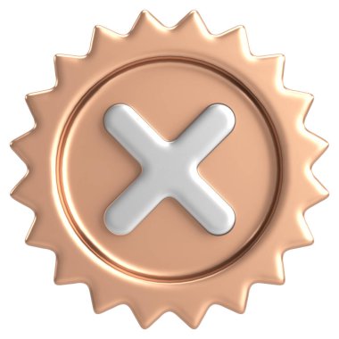 Üç boyutlu kapatma düğmesi. Çapraz. 3B illüstrasyon.