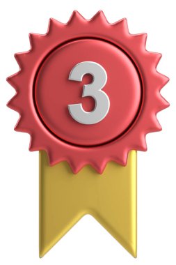 Üç boyutlu madalya. Üç numara. 3B illüstrasyon.