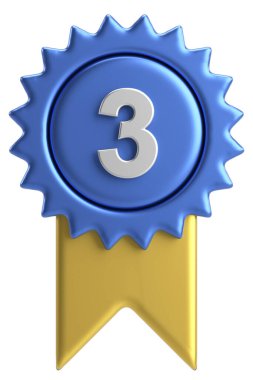 Üç boyutlu madalya. Üç numara. 3B illüstrasyon.