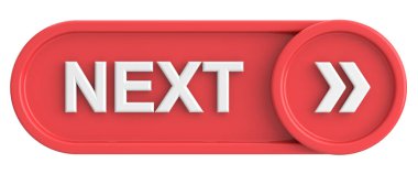 Sonraki düğme. Devam et düğmesi. 3B illüstrasyon.