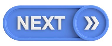 Sonraki düğme. Devam et düğmesi. 3B illüstrasyon.