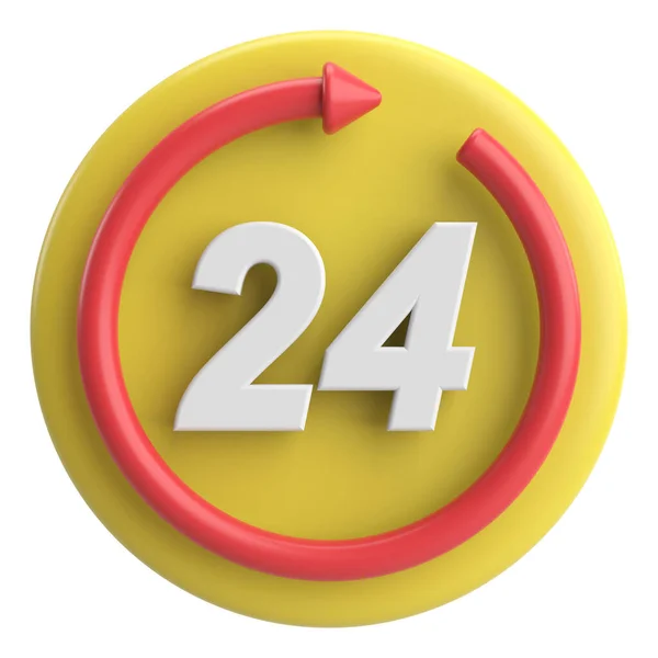 24小时服务图标 3D插图 — 图库照片