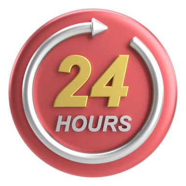 24 saat servis simgesi. 3B illüstrasyon.