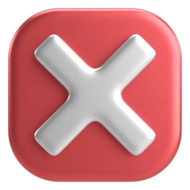 Üç boyutlu kapatma düğmesi. Çapraz. 3B illüstrasyon.