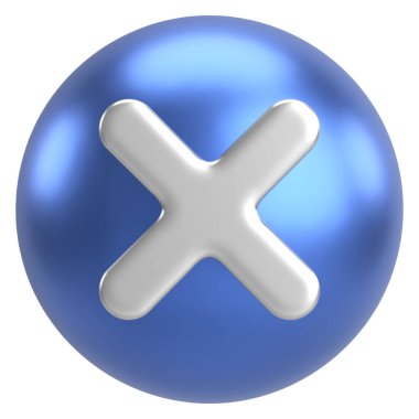 Üç boyutlu kapatma düğmesi. Çapraz. 3B illüstrasyon.