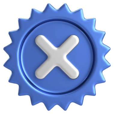 Üç boyutlu kapatma düğmesi. Çapraz. 3B illüstrasyon.