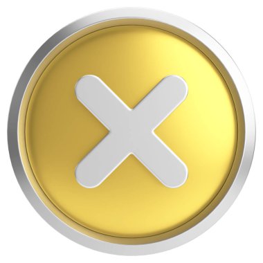 Üç boyutlu kapatma düğmesi. Çapraz. 3B illüstrasyon.