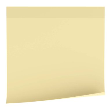 Yapışkan bir not. Üç boyutlu not kağıdı. 3B illüstrasyon.