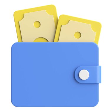 Üç boyutlu cüzdan. Para için. 3B illüstrasyon.