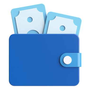 Üç boyutlu cüzdan. Para için. 3B illüstrasyon.