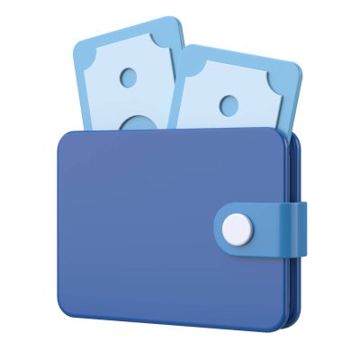 Üç boyutlu cüzdan. Para için. 3B illüstrasyon.