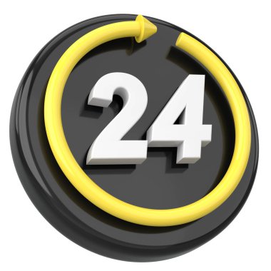 24 saat ikonu. Bütün gün açık. 3B illüstrasyon.