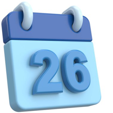 26 'sında. Ayın yirmi altıncı günü. Takvim. 3B illüstrasyon.