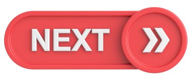 Sonraki düğme. Devam et düğmesi. 3B illüstrasyon.