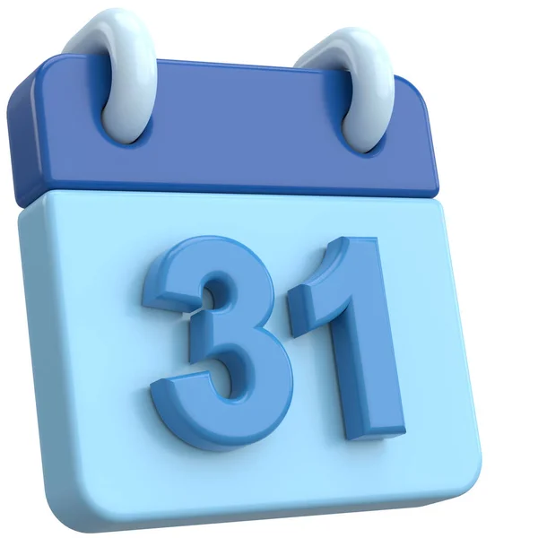 31号每个月的第三十一届会议日历 3D插图 — 图库照片