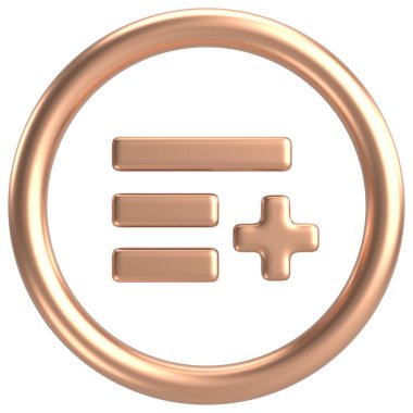 Parça listesi simgesi. Parça listesi düğmesine ekle. 3B illüstrasyon.