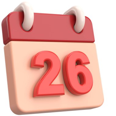 26 'sında. Ayın yirmi altıncı günü. Takvim. 3B illüstrasyon.