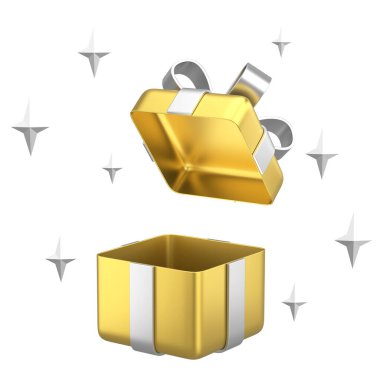 Hediye Kutusu açıldı. Üç boyutlu hediye kutusu. 3B illüstrasyon.