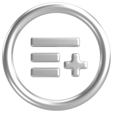 Parça listesi simgesi. Parça listesi düğmesine ekle. 3B illüstrasyon.