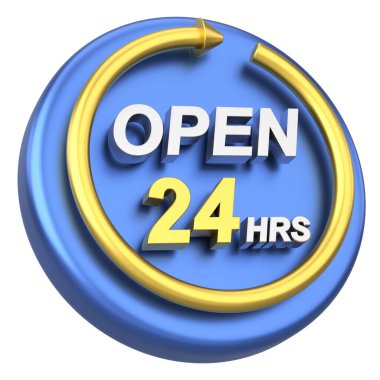 24 saat ikonu. Bütün gün açık. 3B illüstrasyon.