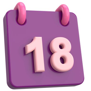 18 'inde. Ayın on sekizinci günü. Takvim. 3B illüstrasyon.
