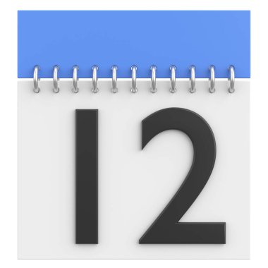 Üç boyutlu takvim. 12. gün. Ayın on ikinci günü. 3B illüstrasyon.