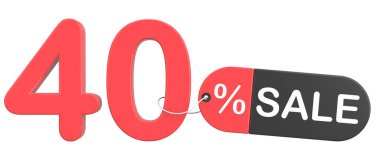 Yüzde kırk indirim. % 40 indirimli. 3B ilüstrasyon.