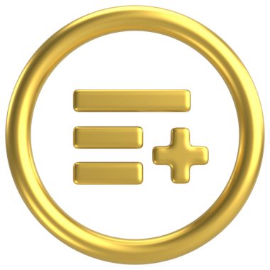 Parça listesi simgesi. Parça listesi düğmesine ekle. 3B illüstrasyon.