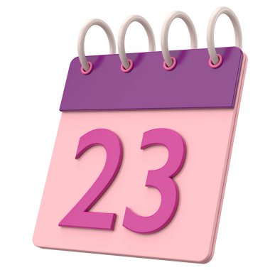Üç boyutlu takvim. 23. gün. Ayın 23 'ünde. 3B illüstrasyon.