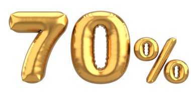 Yüzde yetmiş. % 70 balon mesajı. 3B illüstrasyon.