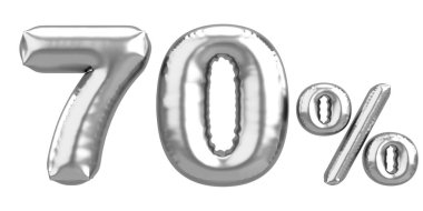 Yüzde yetmiş. % 70 balon mesajı. 3B illüstrasyon.