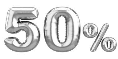 Yüzde elli. % 50 balon mesajı. 3B illüstrasyon.